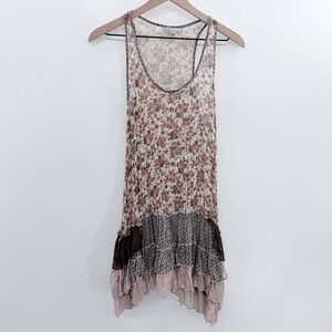 Vintage Y2K Floral Fairy Ruffle Hem Dress in Pink Floral Patchwork Size S